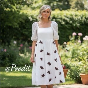 POLAGRAM chenille brown accents linen dress S M L